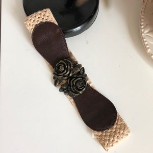 Forever 21 stretch knit belt with floral buckle